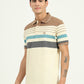 Cream & Brown Striped Slim Fit Polo T-Shirt | Greenfibre