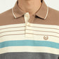 Cream & Brown Striped Slim Fit Polo T-Shirt | Greenfibre