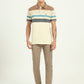 Cream & Brown Striped Slim Fit Polo T-Shirt | Greenfibre