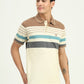 Cream & Brown Striped Slim Fit Polo T-Shirt | Greenfibre