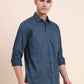 Medium Blue Printed Smart Fit Semi Casual Shirt | Greenfibre