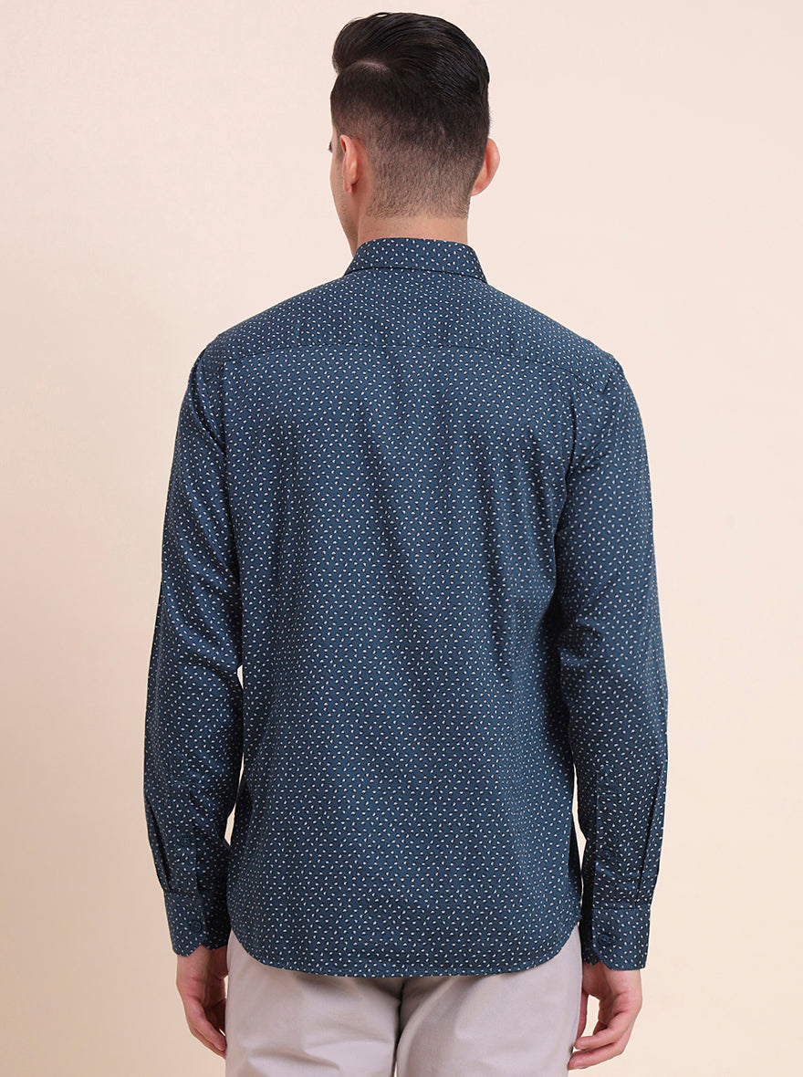 Medium Blue Printed Smart Fit Semi Casual Shirt | Greenfibre