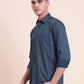 Medium Blue Printed Smart Fit Semi Casual Shirt | Greenfibre
