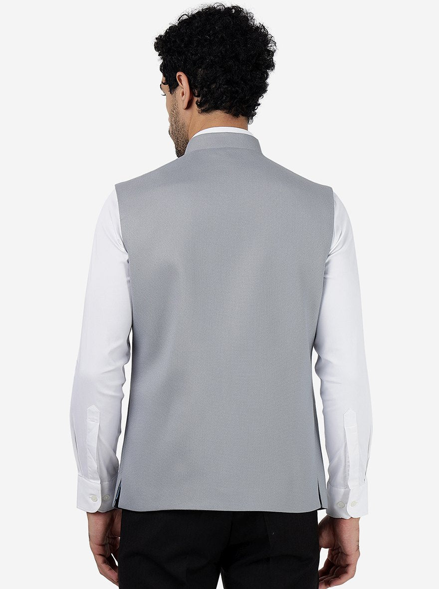 Light Grey Solid Regular Fit Bandhgala Jacket | Greenfibre