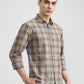 Light Olive Checked Slim Fit Casual Shirt | Greenfibre