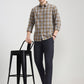 Light Olive Checked Slim Fit Casual Shirt | Greenfibre