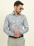 Blue Printed Slim Fit Party Wear Shirt | Wyre