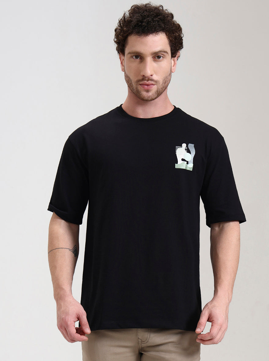 Black Printed Oversize Fit T-Shirt | Greenfibre