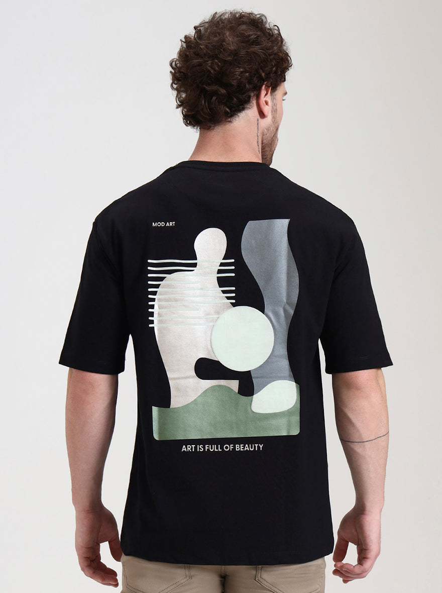 Black Printed Oversize Fit T-Shirt | Greenfibre