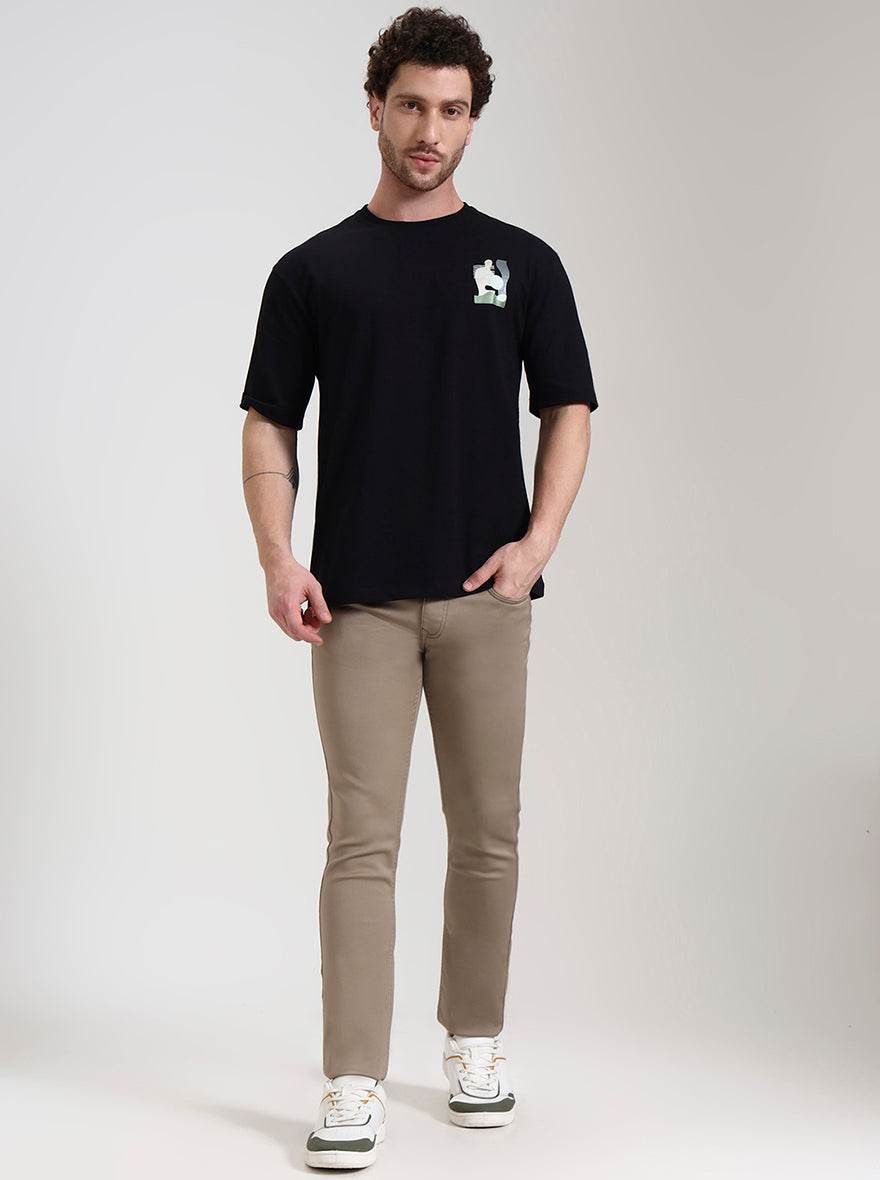 Black Printed Oversize Fit T-Shirt | Greenfibre