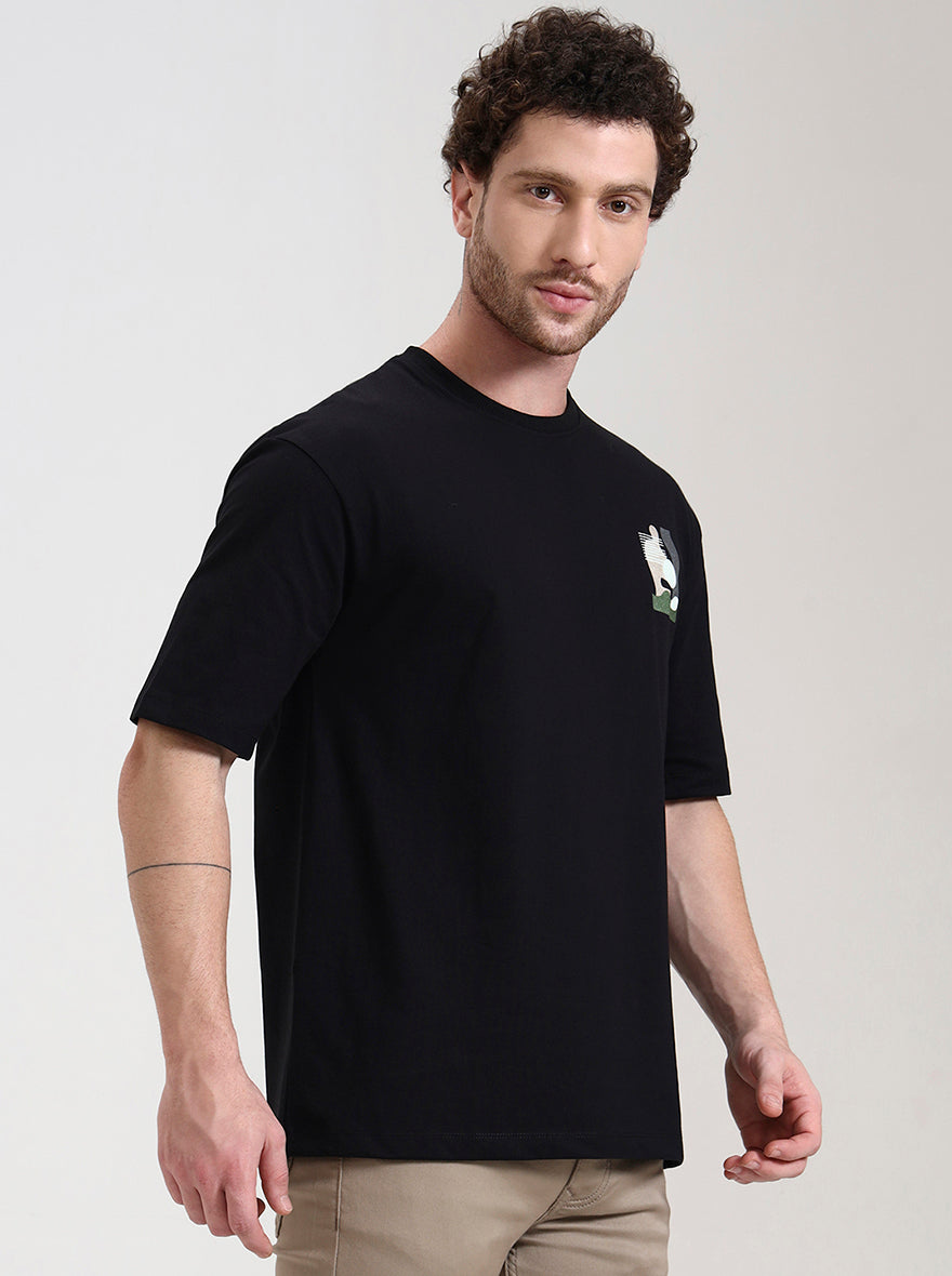 Black Printed Oversize Fit T-Shirt | Greenfibre
