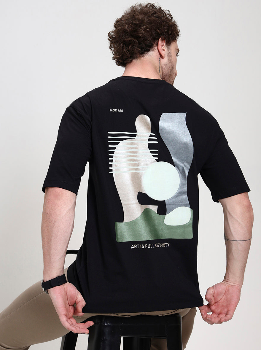 Black Printed Oversize Fit T-Shirt | Greenfibre