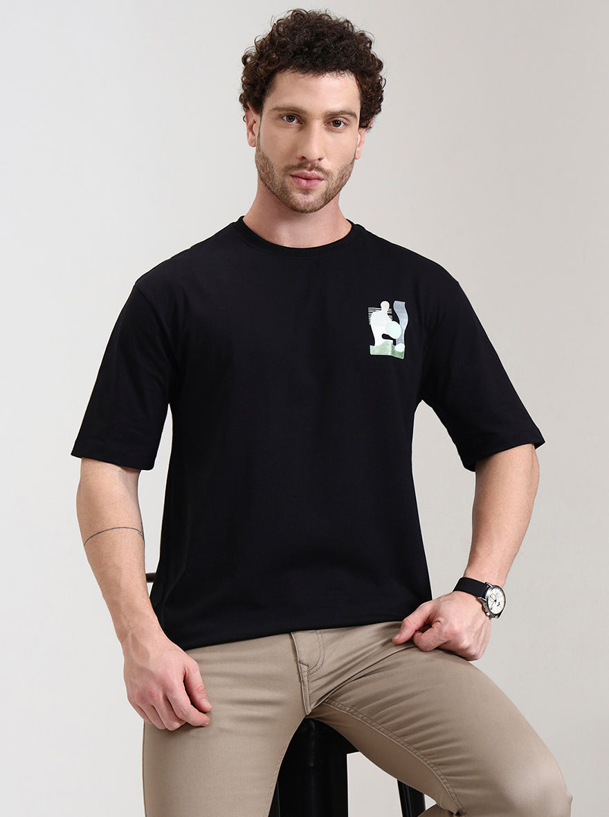 Black Printed Oversize Fit T-Shirt | Greenfibre