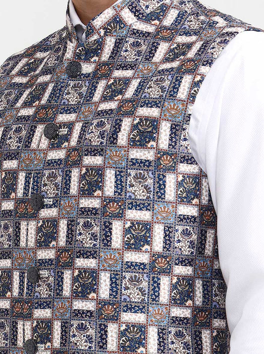 Blue & White Printed  Waistcoat | Greenfibre