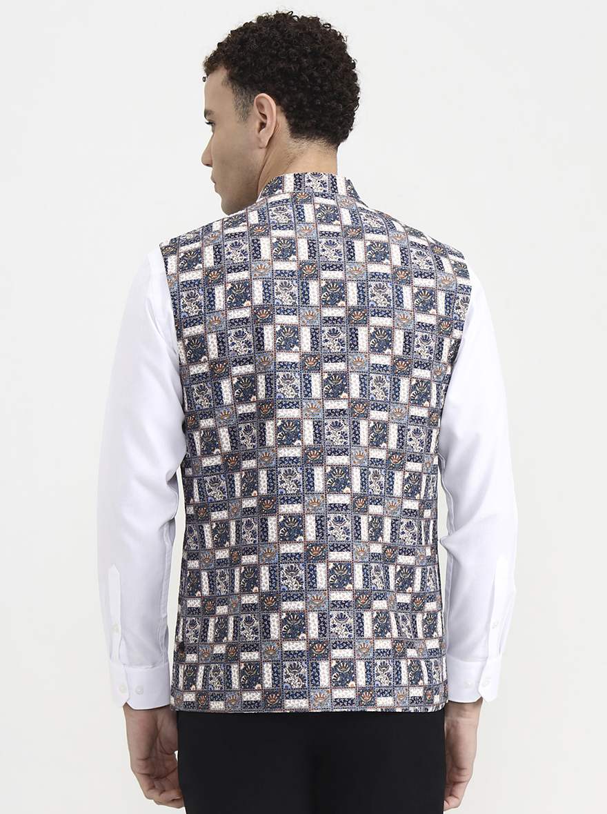 Blue & White Printed  Waistcoat | Greenfibre
