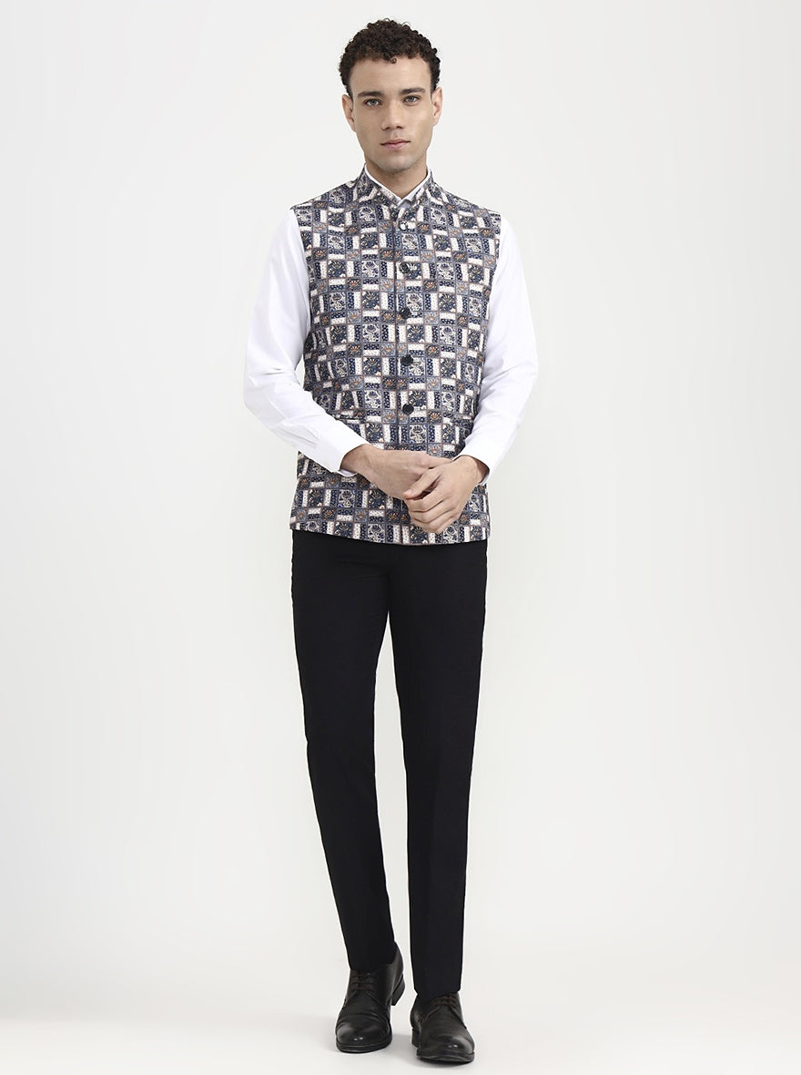 Blue & White Printed  Waistcoat | Greenfibre