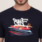 Navy Blue Printed Slim Fit T-Shirt | JadeBlue