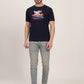 Navy Blue Printed Slim Fit T-Shirt | JadeBlue