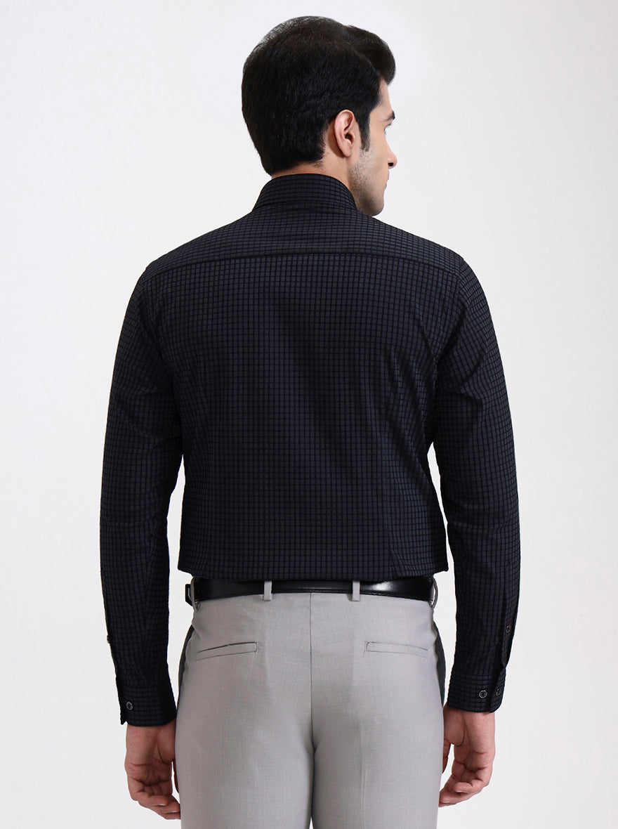 Dark Grey Checked Slim Fit Party Wear Shirt | Greenfibre