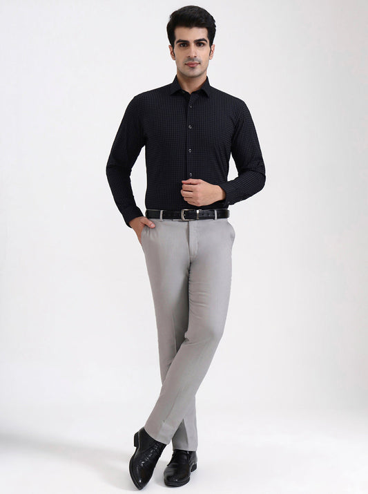 Dark Grey Checked Slim Fit Party Wear Shirt | Greenfibre