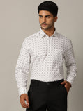 White Printed Regular Fit Formal Shirt | JadeBlue