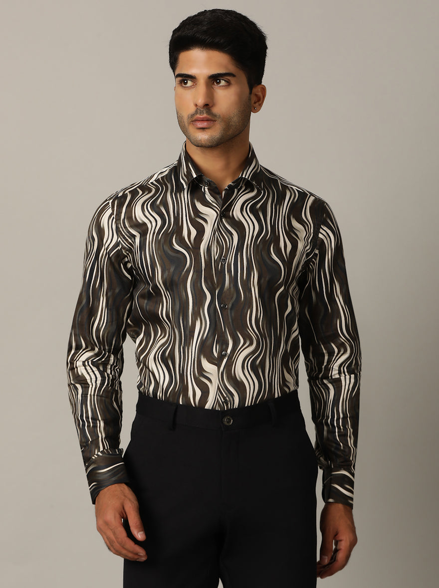 Brown Printed Slim Fit Party Wear Shirt | Wyre