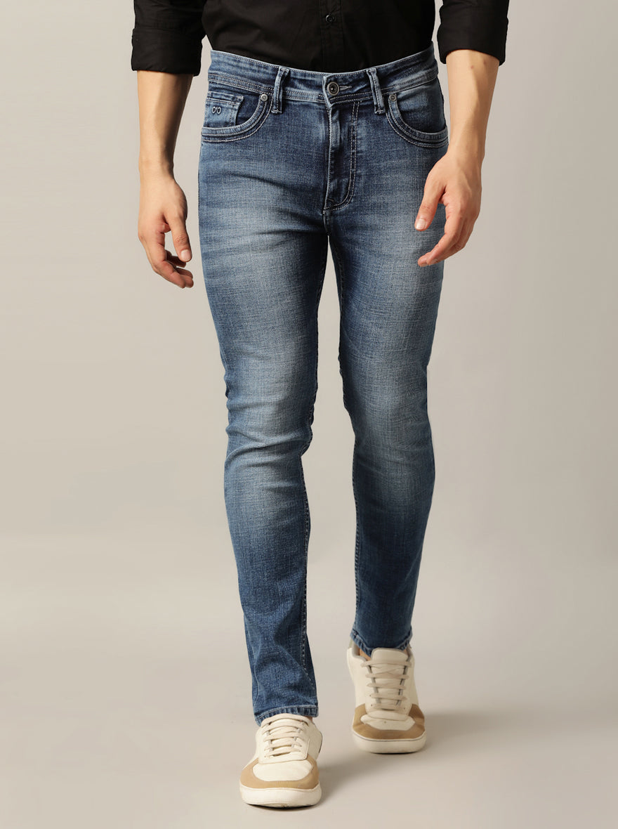 Mid Blue Washed Rider Fit Jeans | JadeBlue