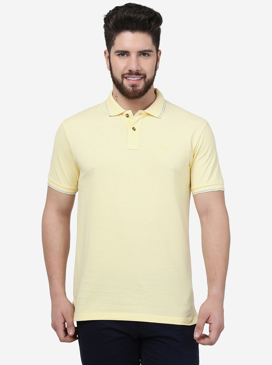 Yellow Solid Slim Fit Polo T-Shirt | Greenfibre