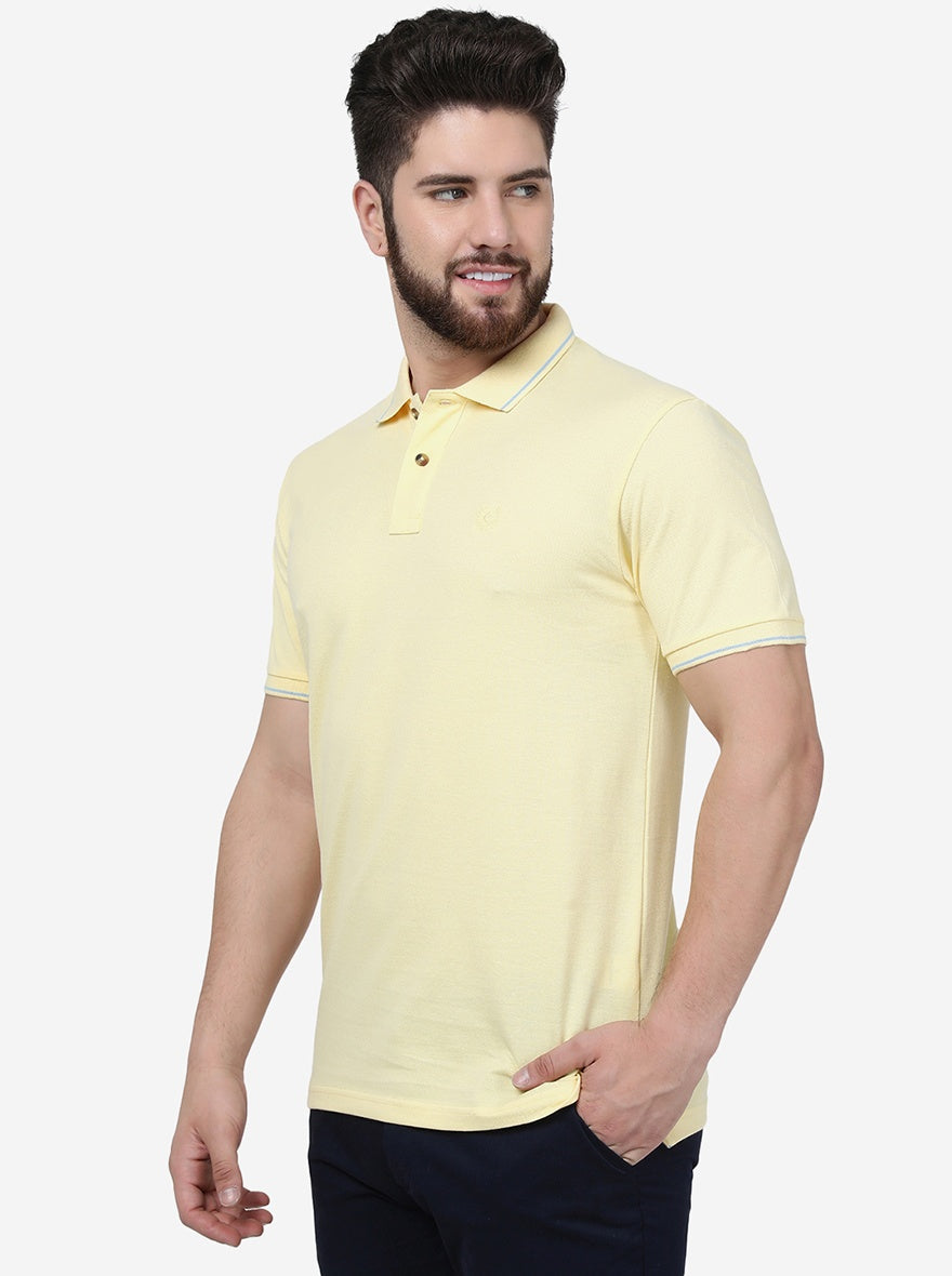 Yellow Solid Slim Fit Polo T-Shirt | Greenfibre