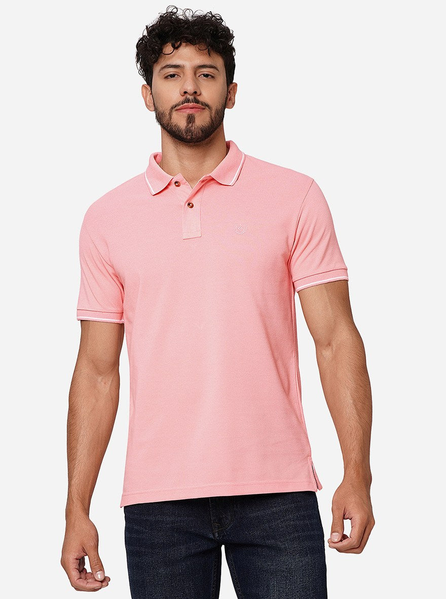 Peach Solid Slim Fit Polo T-Shirt | Greenfibre