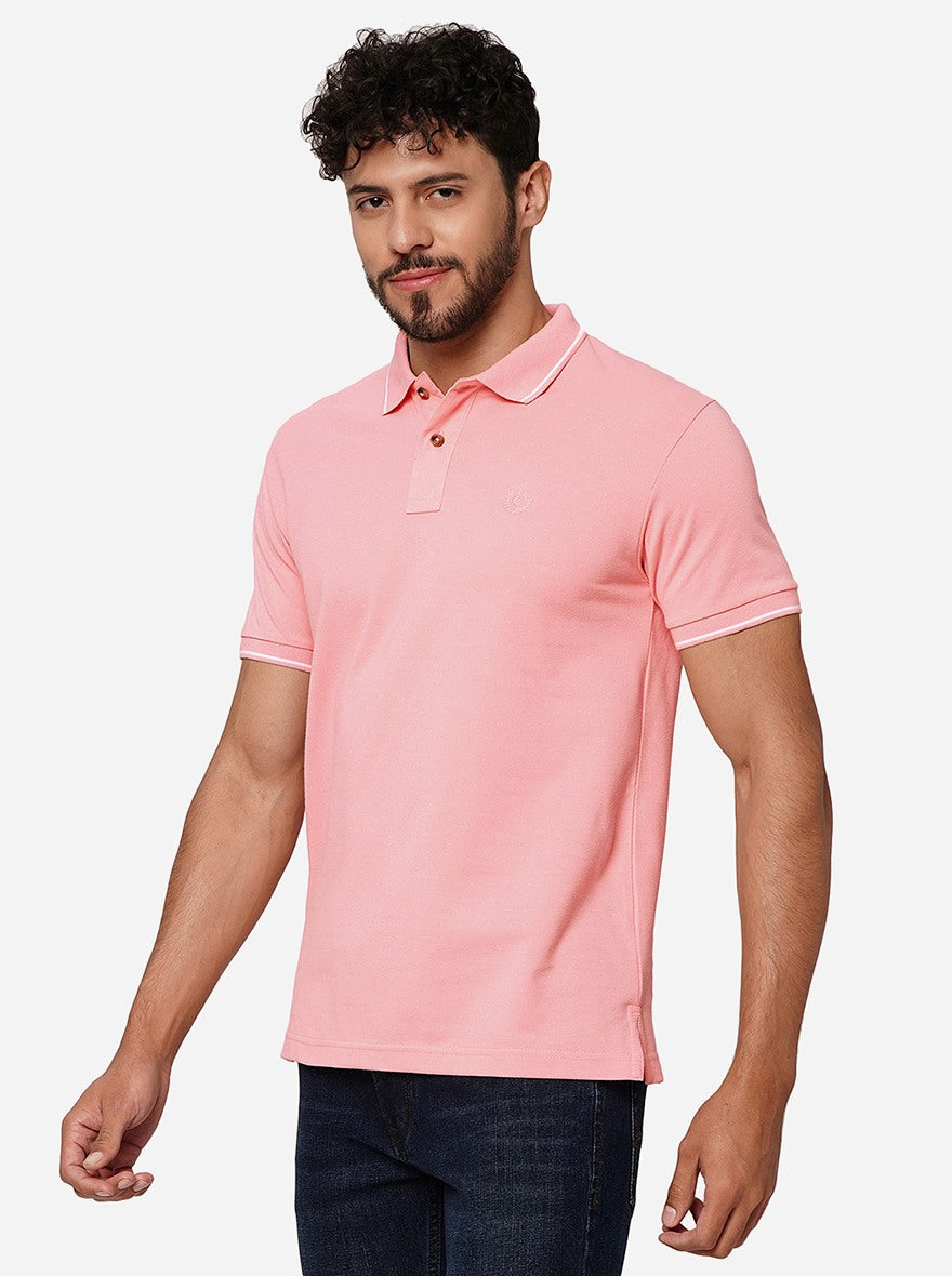 Peach Solid Slim Fit Polo T-Shirt | Greenfibre