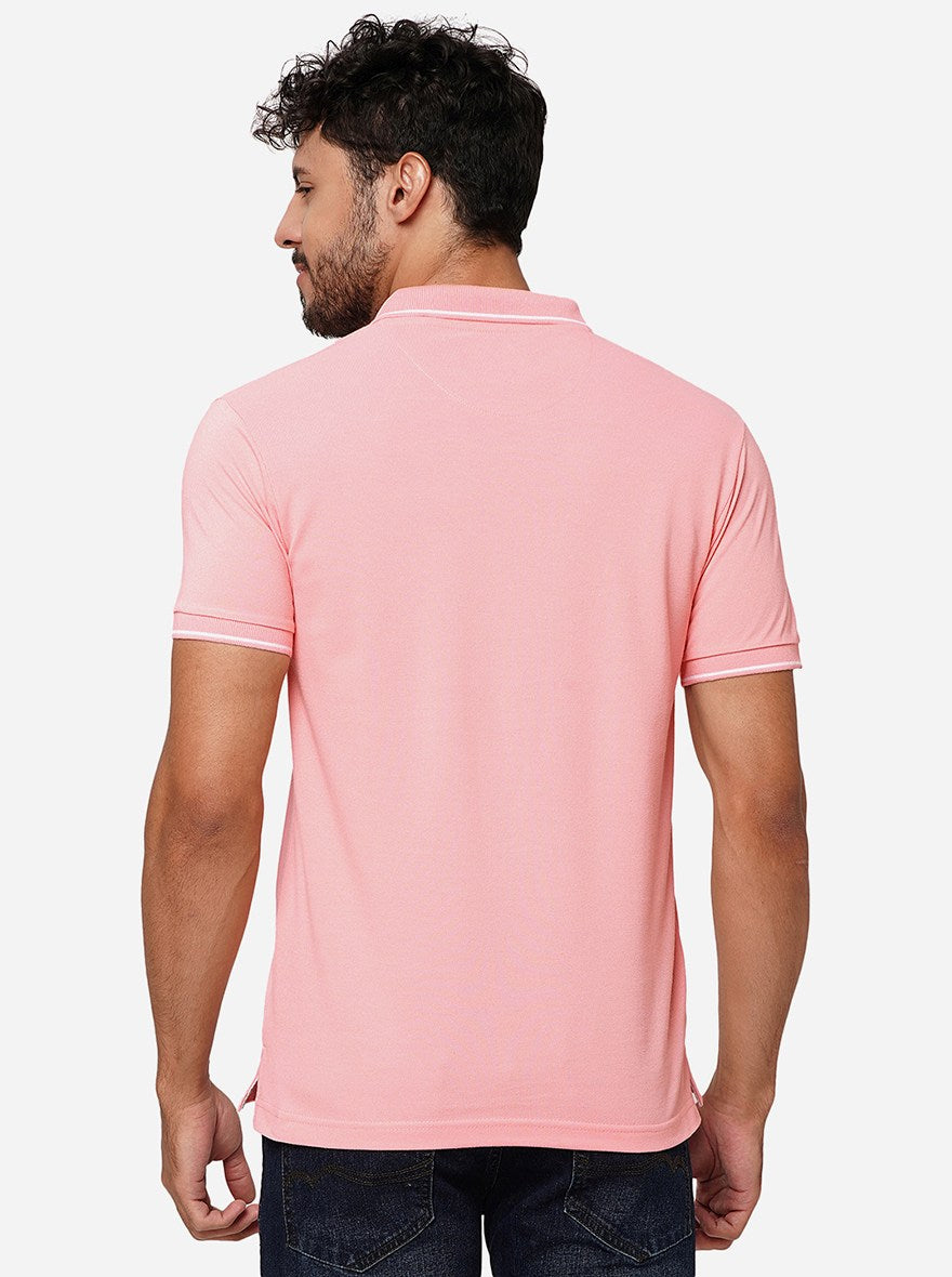 Peach Solid Slim Fit Polo T-Shirt | Greenfibre