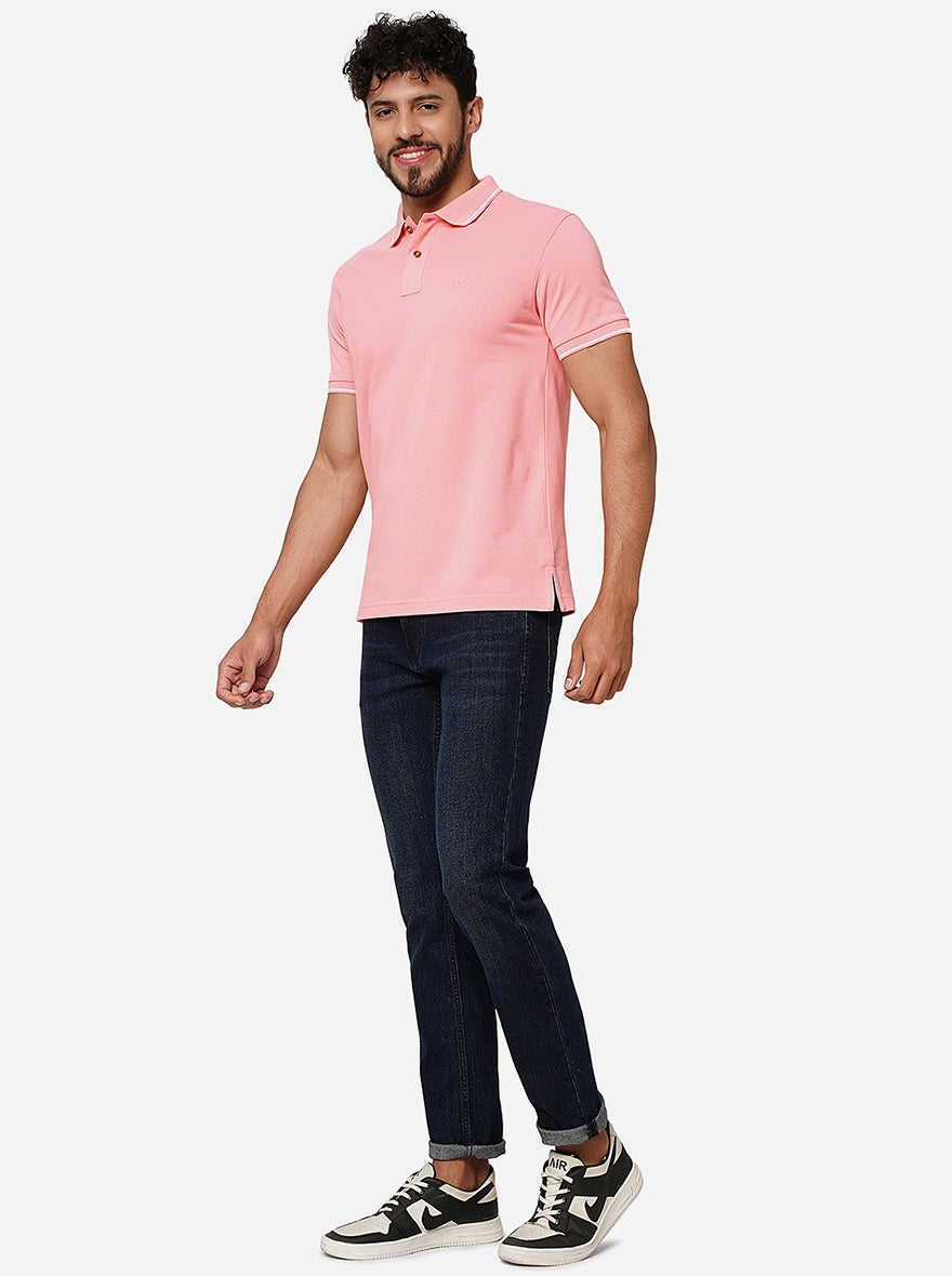 Peach Solid Slim Fit Polo T-Shirt | Greenfibre