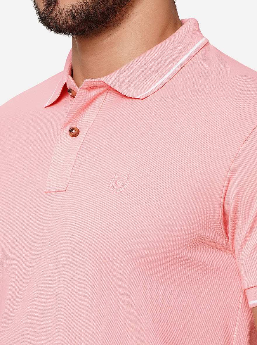 Peach Solid Slim Fit Polo T-Shirt | Greenfibre