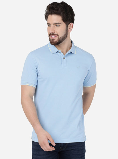 Light Blue Solid Slim Fit Polo T-Shirt | Greenfibre