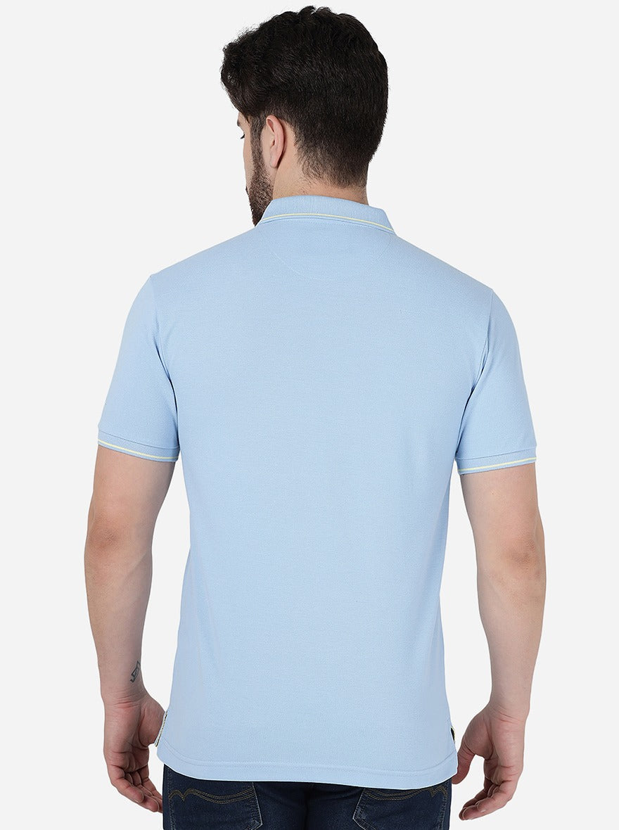 Light Blue Solid Slim Fit Polo T-Shirt | Greenfibre