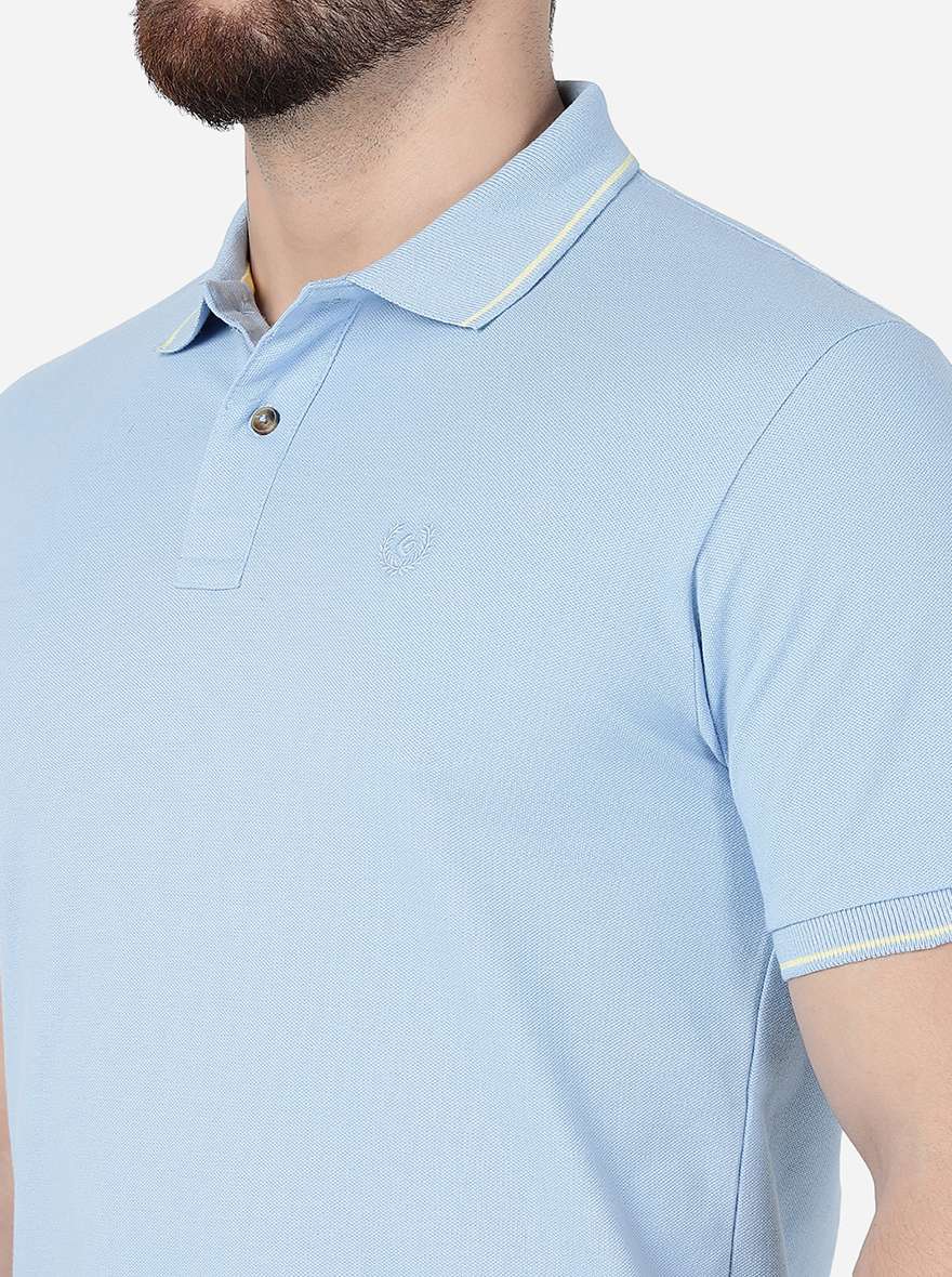 Light Blue Solid Slim Fit Polo T-Shirt | Greenfibre