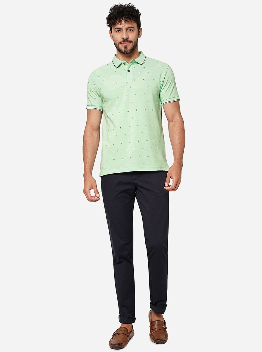 Green Printed Slim Fit Polo T-Shirt | Greenfibre