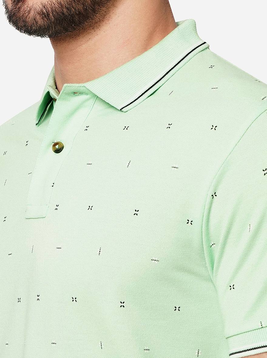 Green Printed Slim Fit Polo T-Shirt | Greenfibre