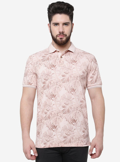 Peach Printed Slim Fit Polo T-Shirt | Greenfibre