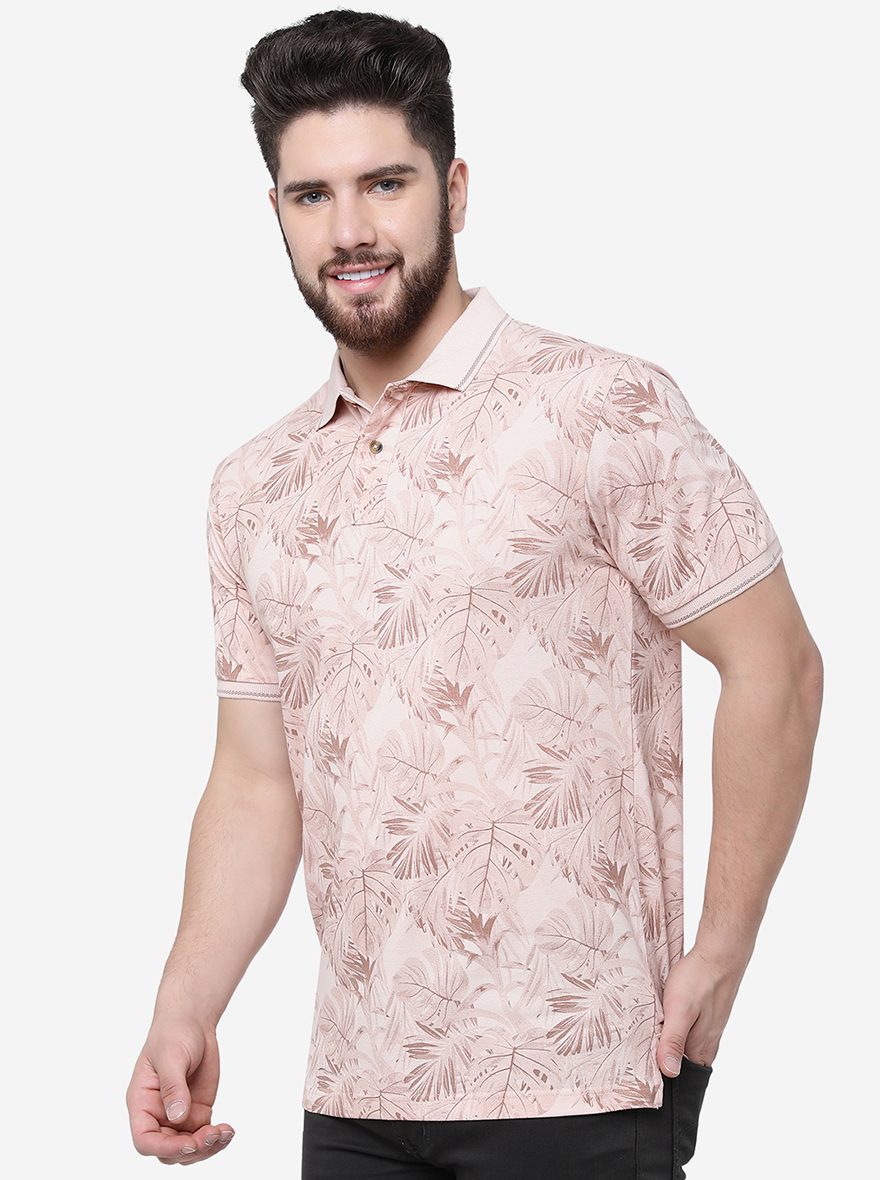 Peach Printed Slim Fit Polo T-Shirt | Greenfibre