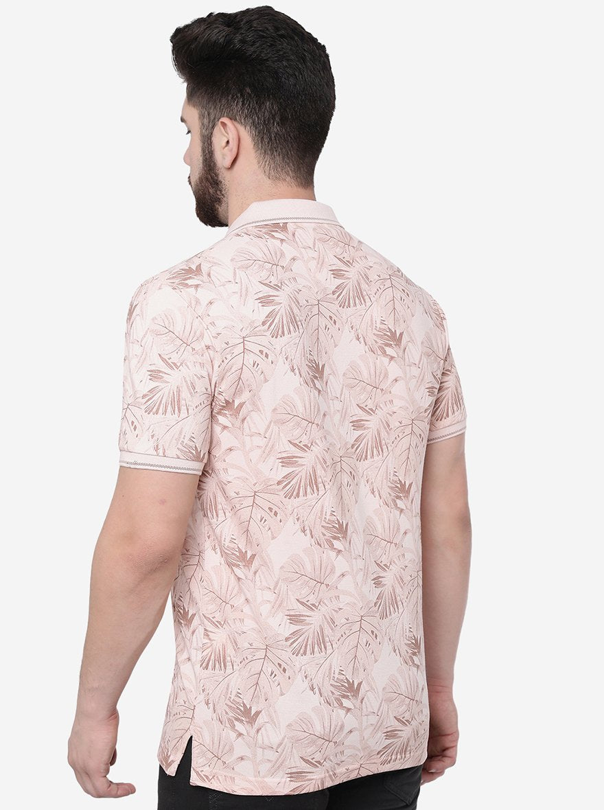 Peach Printed Slim Fit Polo T-Shirt | Greenfibre