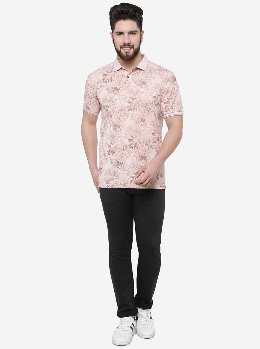 Peach Printed Slim Fit Polo T-Shirt | Greenfibre