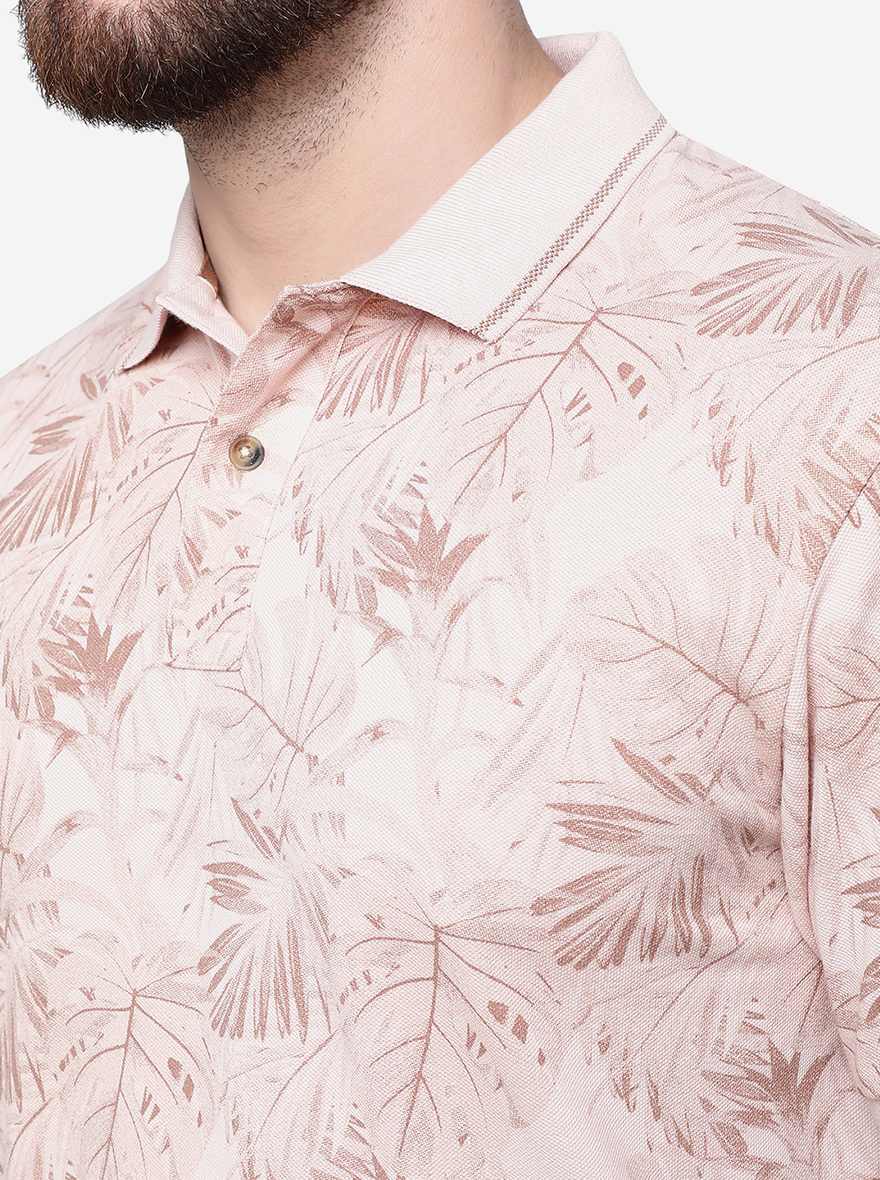 Peach Printed Slim Fit Polo T-Shirt | Greenfibre