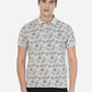 Ecru Melange Printed Slim Fit Polo T-Shirt | Greenfibre