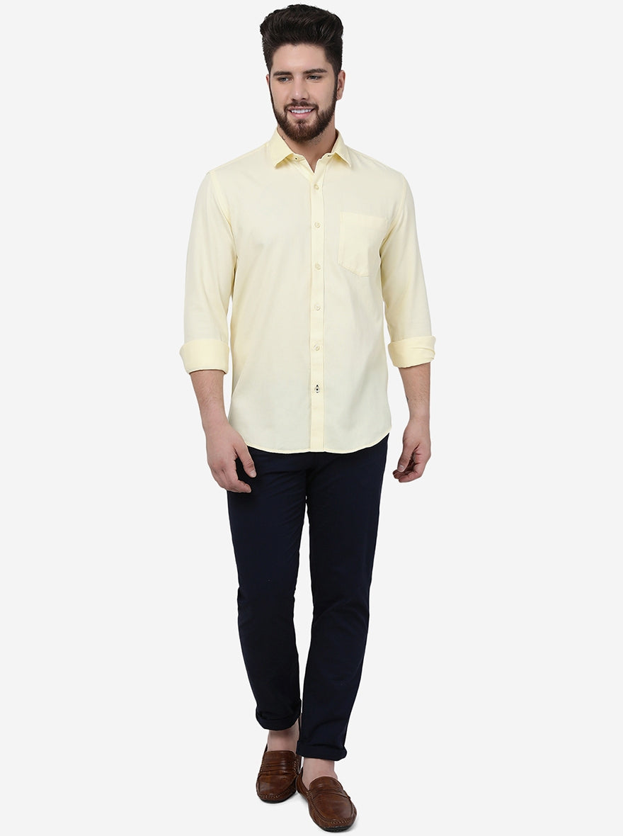 Pastel Yellow Solid Smart Fit Semi Casual Shirt | Greenfibre