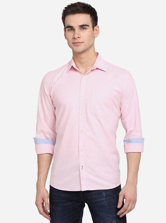 Pink Solid Slim Fit Casual Shirt | Greenfibre