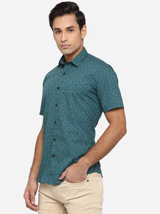 Pacific Green Printed Smart Fit Casual Shirt | Greenfibre