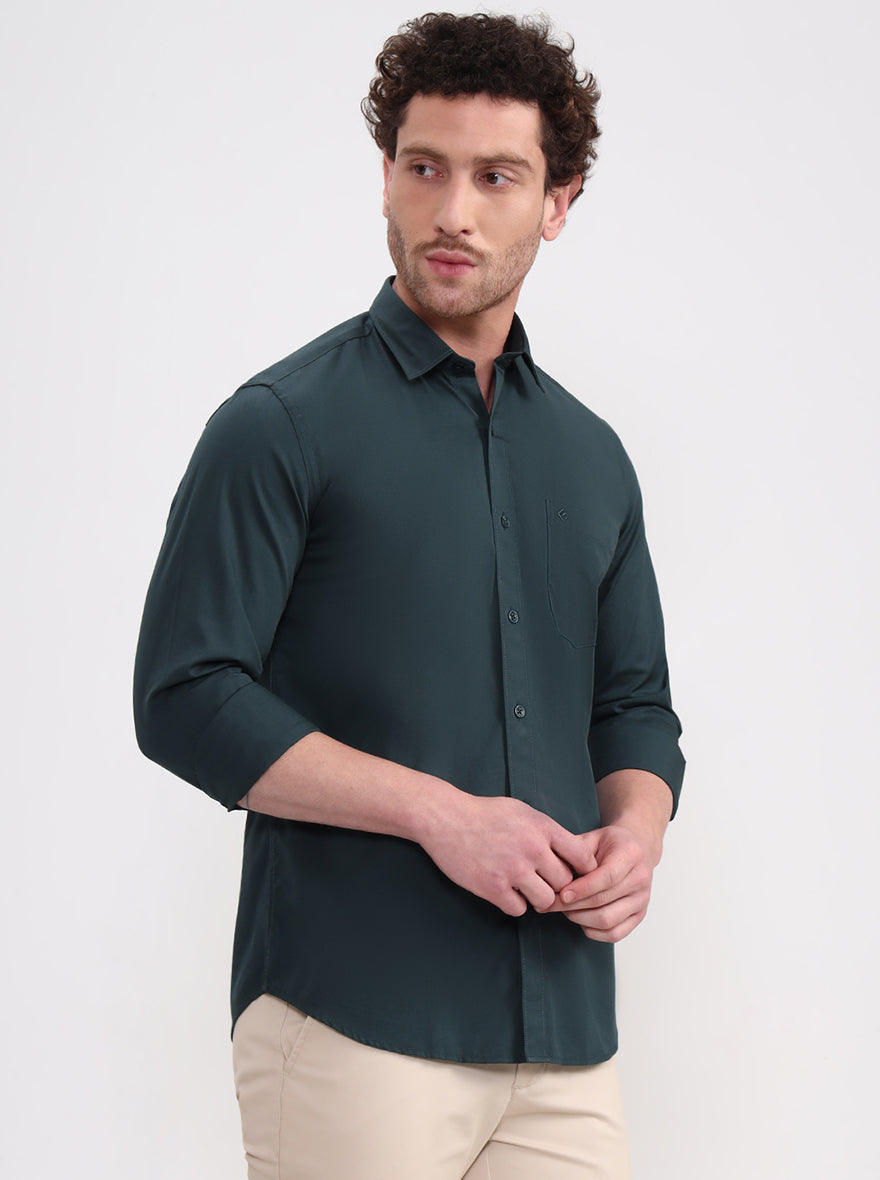 Green Solid Smart Fit Semi Casual Shirt | Greenfibre