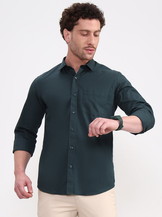 Green Solid Smart Fit Semi Casual Shirt | Greenfibre